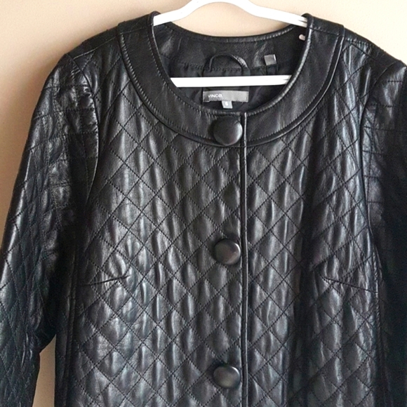 VINCE Leather Quilted Jacket Size 6 - Picture 3 of 8